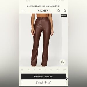 MESHKI Faux Leather Pants - Chocolate XS